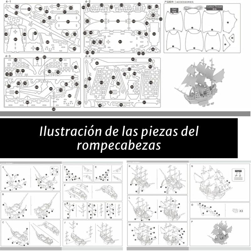 Puzzle 3D de Madera. Barco Pirata