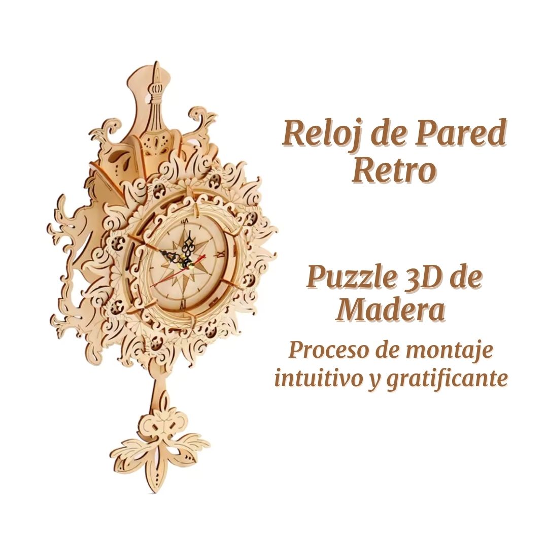 Puzzle 3D de Madera. Reloj de Pared Retro